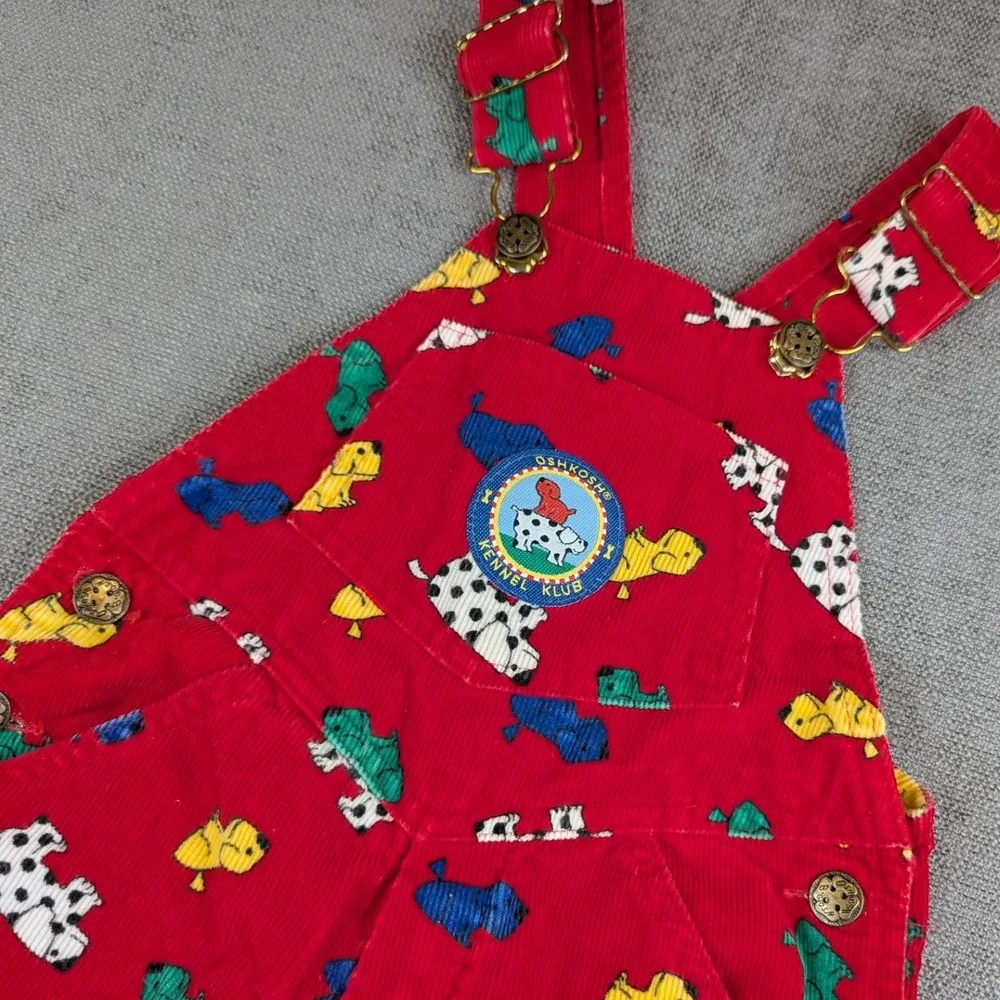 OshKosh B'gosh Overalls Toddler 4T Red Corduroy Kennel Klub Puppy Print Vintage
